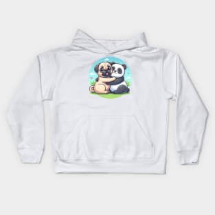 Panda and Pug Hugging Friends Kids Hoodie